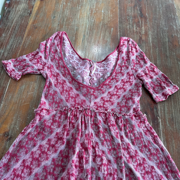 Free People Rose Damask Jacquard Babydoll Mini Dress size Small Gray Pink - Picture 2 of 12